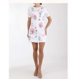 Fanm Mon Grace White Pink Floral Bridal Summer Sun Mini Dress XS